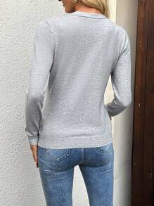 EMERY ROSE 2 件套女士纯色长袖单排扣针织开衫和无袖针织上衣 - 灰色 - 查看 2