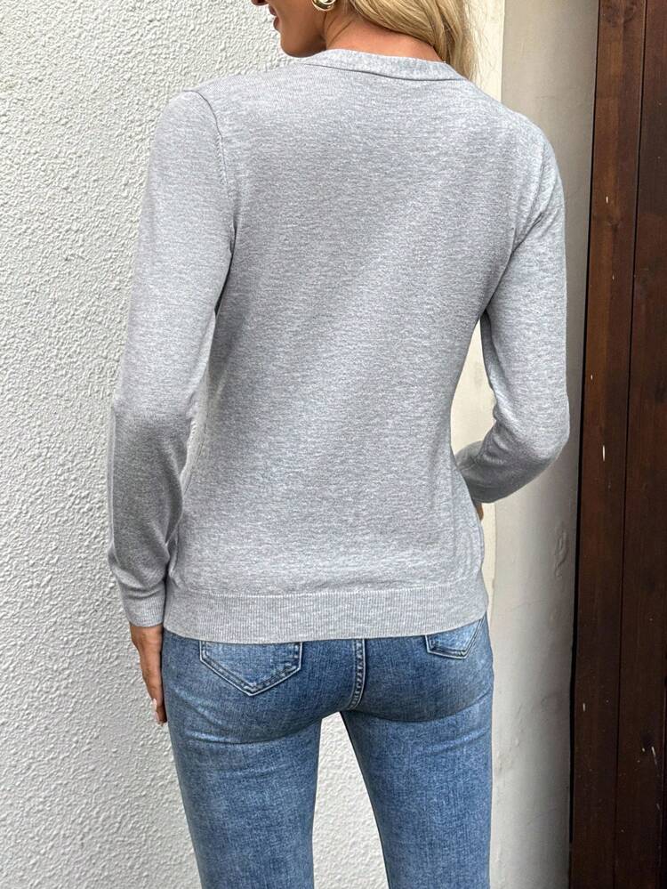 2pcs/Set Women Solid Color Long Sleeve Single-Breasted Knitted Cardigan And Sleeveless Knitted Top Grey Cardigan Long Sleeve Cardigan Gray Tops Light Grey Top Fall Women Clothes Back To School Clothes Going Out Outfits