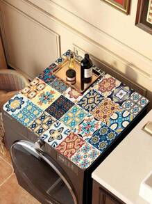 SHEIN 1pc Vintage Plaid Print Washing Machine Dust Cover, Quick-Dry Absorbent Protective Pad, Suitable For Washing Machine And Dryer, Modern Practical Mat, Applicable For Laundry Room And Kitchen Decor