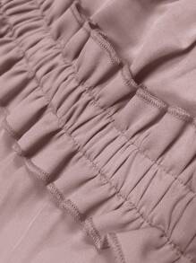 INAWLY 女士优雅露肩纯色分层荷叶边饰带腰部侧袋连体裤 - 粉色 - 查看 4