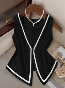 SHEIN Clasi Plus Size Women Casual Simple Contrast Color Design Thin Jacket Winter Fall Autumn - Black - View 3