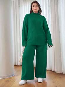 EURMUSE OLUS 尺码 高领休闲灯芯绒毛衣 - 綠色 - 查看 5