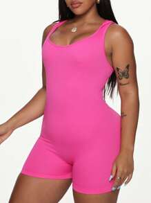 Gameset SHEIN Sport Mono deportivo sin costuras con capucha para mujer talla grande rosa intenso