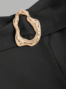 Sweetra Solid Color Versatile Fitted Metal Decor Slit Hem Bodycon Mini Skirt - Black - View 3