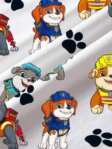 Rubble X SHEIN 小男孩卡通小狗图案圆领短袖T恤 - 白色 - 查看 6