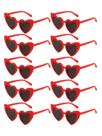 SHEIN 10 piezas de gafas decorativas de moda con forma de corazón, lindas e interesantes, para hombres y mujeres, adecuadas para bodas, fiestas de baile, etc., en color blanco, navidad