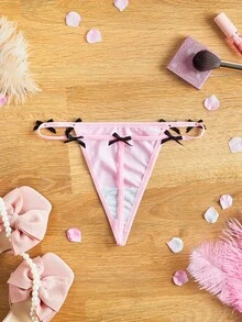 PetitDoll Bow Decor Contrast Color Cute Girl G-String Panties Bow Tie - Pink - View 2
