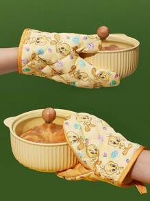 LOONEY TUNES X SHEIN 马尔代夫 & Trilu 芯片印花耐热厨房烘焙配件，可选手套或隔热垫，烤箱适用，厚垫隔热