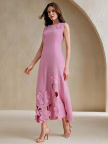 Anewsta 女士优雅时尚别致奢华刺绣镂空花卉修身连衣裙，适合秋季、冬季、外出、正式场合、派对、新年、圣诞节、工作、毕业典礼、婚礼、万圣节、感恩节等时尚场合。 - 粉色 - 查看 5