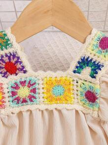 SHEIN 1pc Baby Girls' Sleeveless Romper, Casual Loose Open Crotch, Comfortable & Soft, Fashionable Everyday/Travel Wear, Summer New Arrival