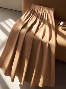 GlowEve CURVE 大码女士高级A字裙，高腰，商务通勤 - 棕色 - 查看 2