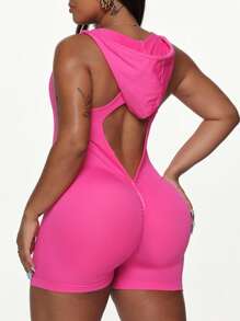 Gameset SHEIN Sport Mono deportivo sin costuras con capucha para mujer talla grande rosa intenso