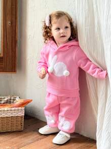 SHEIN Baby Girl 0-3 Years Baby Girl Casual Daily Bow Knit Camisole Tank Top + Shorts 2pcs Set, Spring Summer Outfit - Pink - View 4
