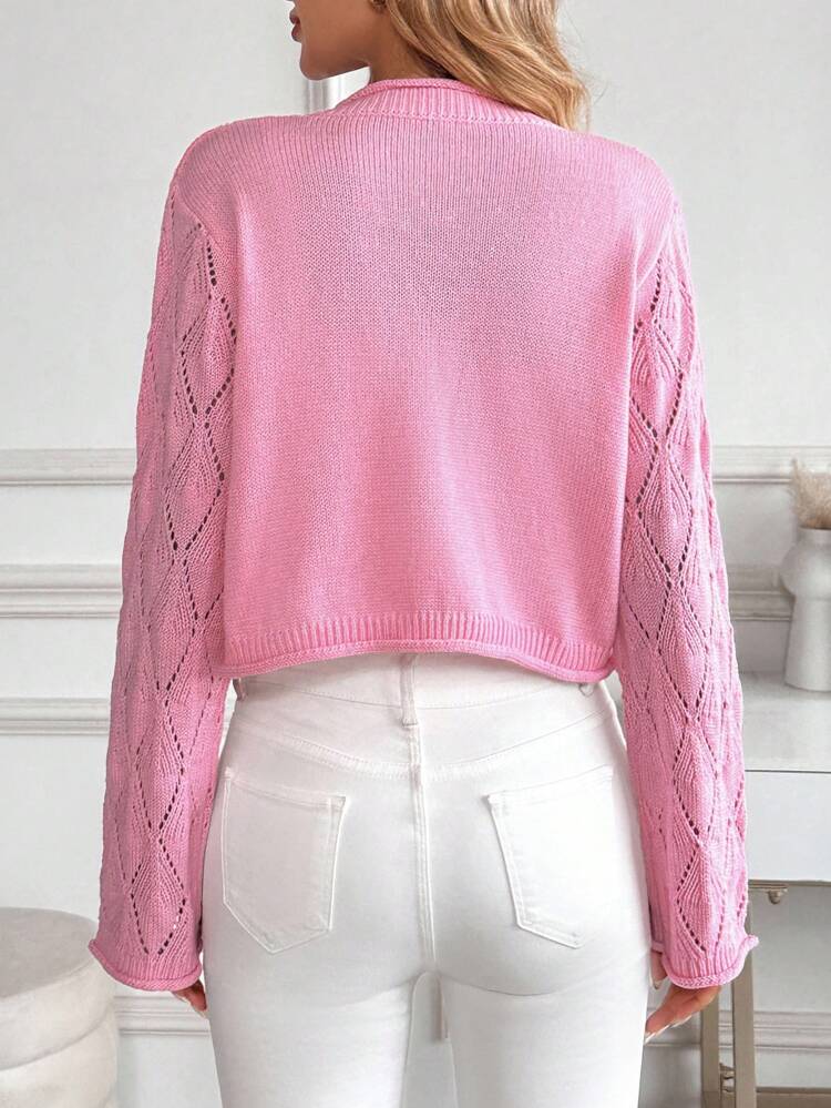 New Loose Hollow-Out Soft & Comfortable Ladies Spring/Autumn Knit Cardigan Pink Cardigan Women Lace Cardigan Summer Cardigan Button Up Cardigan Pink Knit Cardigan