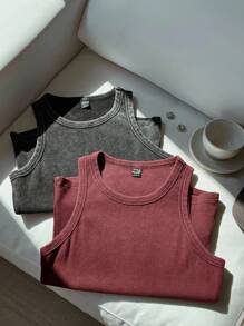 Comfortcana Conjunto de top de punto ajustado con lavado ácido de dos colores - Burdeos - Ver 4