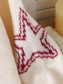 Teen Girls' Loose V-Neck Dropped Shoulder Number Graphic Long Sleeve Sweater Fall Winter