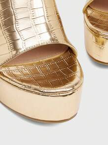 Sugerpunk 圆头户外水钻装饰时尚绿色露趾坡跟厚底凉鞋女式