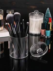 3pcs Qtip Dispenser Holder, 10oz Transparent Plastic Jar Set For Bathroom Storage & Organizing, Vanity Makeup Organizer Box Home Bathroom Decor Bathroom Organizer Summer Makeup Organizer