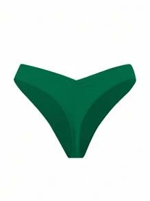 Swim Basics Women's Solid Color V-Neck Bikini Bottom For Summer Beach - Dark Green - View 3