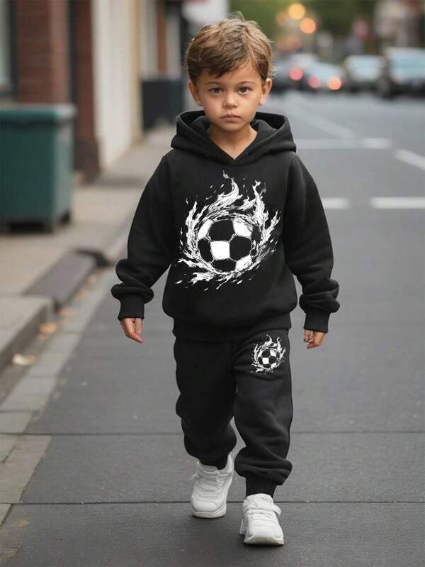 Soccer, Streetstyle, Kids' Choice Collection, Everyday Basic, Happy Kids, Pastel Colors For Kids, Bikercore, Family Trip, Happy Days, I Love Mommy, I Love Daddy, Lovely Home, Cool Kids, Young Boys Loose Sports Casual Hoodie And Sweatpants 2 Pieces Set, Suitable For Autumn/Winter