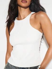 KIZN Sleeveless Racerback Bodysuit Summer Festival High Neck Fitted Workout Top Scuba Material Bodycon Silhouette Seamless Design - White - View 6