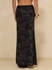 SHEIN BAE Váy thiết kế sequin hoa cho nữ, thanh lịch cho những dịp tiệc tùng - màu đen - Xem 2