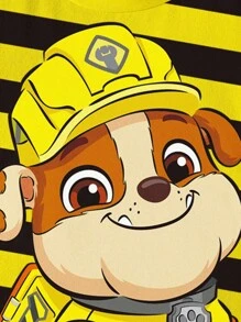 Rubble X SHEIN Young Boy Cartoon And Striped Pattern Round Neck Short Sleeve T-Shirt - White - View 4