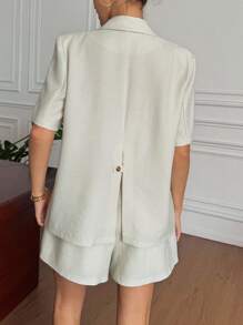 DAZY Casual Solid Color Blazer And Shorts 2-Piece Suit Set For Women Business Attire - Apricot - View 2