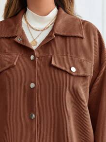 SHEIN Frenchy Plus Size Women's Solid Color Drop Shoulder Long Sleeve Single-Breasted Casual Jacket,Fall Clothes For Women Winter Autumn - Coffee Brown - View 6