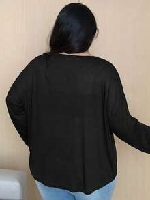 Dazy Plus Plain Color Round Neck Half-Placket Long Sleeve T-Shirt, Spring/Summer