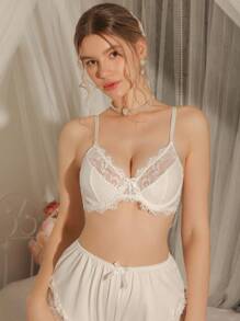 DelicateAllure Lencería De Encaje Floral Con Aros - Blanco - Ver 3