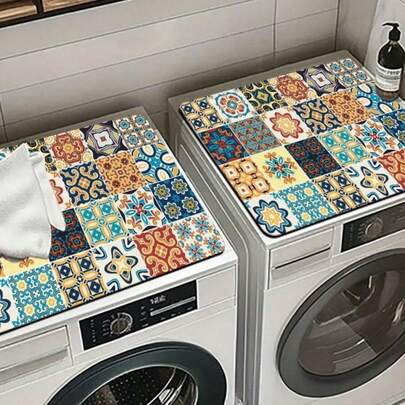 SHEIN 1 件复古格子印花洗衣机防尘罩，速干吸水保护垫，适用于洗衣机和烘干机，现代实用垫子，适用于洗衣房和厨房装饰