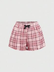 ROMWE Summer Casual All-Match Comfortable Ribbed Stripe Sleeveless Top And Shorts Women Pajama Set - Dusty Pink - View 3