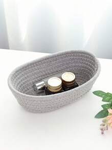 1pc/3pcs Solid Color Desktop Storage Basket ,Rope Woven Baskets For Organizing,Woven Oval Basket Organizer Container,Decorative Desktop Storage Basket ,Cute Mini Tiny Baskets For Cosmetic,Sundries,Stationery,Bathroom Organization Bin(3pcs=S+M+L) - Grey - View 3