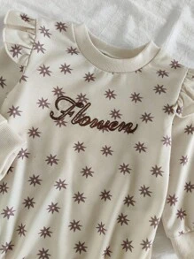 SHEIN Barboteuse à imprimé floral et lettre mignonne pour bébé fille, pour un port décontracté au quotidien au printemps, en été, en automne et en hiver