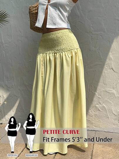 SHEIN PETITE CURVE 大码浅黄色波西米亚风格长裙，休闲夏日假期