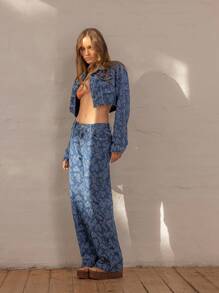 Aralina Jeans de mujer con estampado floral de mezclilla, perfectos para el otoño y el verano, para salir y asistir a conciertos en el campo y con estilo de Estocolmo - Azul lavado medio - Ver 7