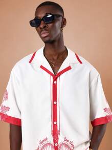 SUMWON مجموعة قميص وشورت مطبوعة بالمحار الاستوائي لعطلة الفاخرة ، لبس الشاطئ والعطلات الصيفية والهاواي