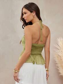 L'Amorae Women's Strapless Top With Peplum Smocked Back Detail Summer Cut Out Wedding Guest Vacation Boho - Green - View 2