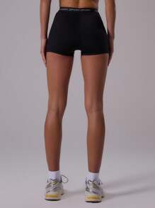 Musera Sport Sport High Rise Fitted Seamless Sculpt Booty Shorts Active Gym Workout Summer Padel Club Gym Fitness - Black - View 6