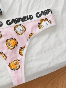 GARFIELD | SHEIN 女士舒适可爱卡通猫咪印花字母丁字裤 - 黑色 - 查看 4