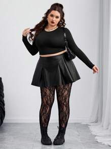 SHEIN CURVE+ Curves 加大码/学校服装/返校服装/返校大码性感弹力透明蕾丝连裤袜、紧身裤、万圣节、返校季 - 黑色 - 查看 6