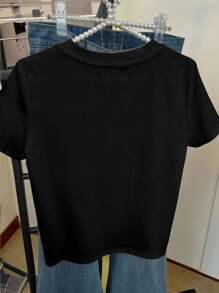 INAWLY Women's Fashion Casual Short Sleeve T-Shirt, Versatile Everyday Wear - Black - View 2