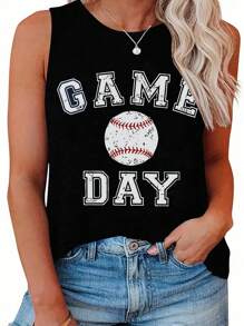 SHEIN LUNE Plus Size Summer Baseball & Letter Printed Casual Tank Top