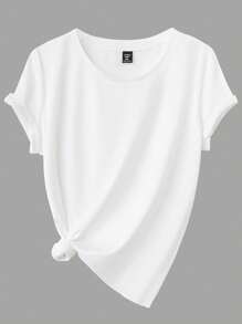 Calvaya Plus Size Solid Color Round Neck Short Sleeve Casual Top - Multicolor - View 5