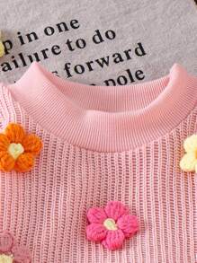 SHEIN Vintaside Kids 女宝宝针织3D花卉毛衣+直筒裤两件套，秋冬 - 粉色 - 查看 8