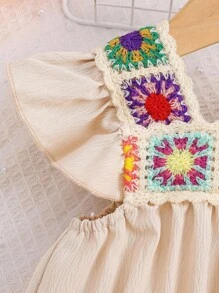 SHEIN 1pc Baby Girls' Sleeveless Romper, Casual Loose Open Crotch, Comfortable & Soft, Fashionable Everyday/Travel Wear, Summer New Arrival