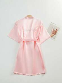 SHEIN 1PC Wedding Bridal Bridal Tinted Robe Silk Robe Wedding Makeup Advanced Dressing Gown Suitable For Hotels, Wedding Parties, Protective Party Wear Back To School - Pink bridesmaids - View 1