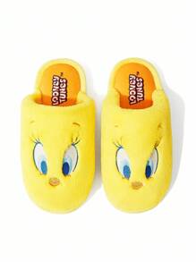 LOONEY TUNES X SHEIN Dép đi trong nhà chống trượt họa tiết hoạt hình dễ thương hình chú chim Tweety màu vàng cho nữ, chất liệu mềm mại, ấm áp, mùa thu đông, đế bền, phòng ngủ tại nhà, phòng có máy lạnh, mùa xuân - Màu vàng - Xem 8