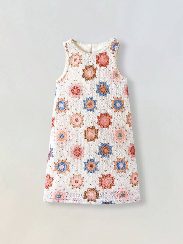 Maija Kids Maija Kids Flower Pattern Sleeveless Dress For Young Girls Toddler Girl Summer Dress Baby Girl Crochet Dress Toddler Girl Floral Dress Girls Summer Clothes Toddler Girl Outfits